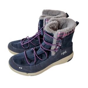 Ryka Sz 9 Aubonne Faux Fur Lined Ankle Sneaker Boots Navy Plaid Waterproof